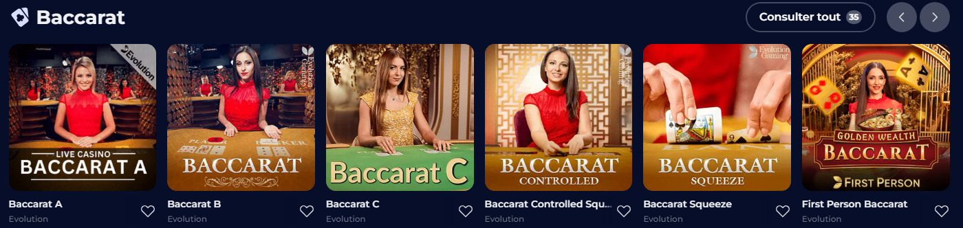 Jeux en direct Baccarat du Nine casino