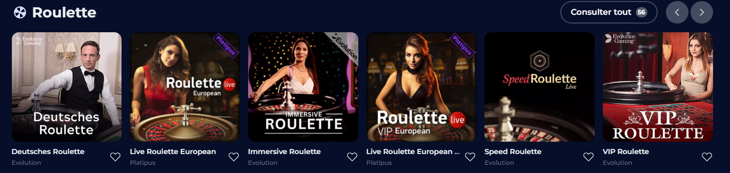 Jeux en direct Roulette du Nine casino